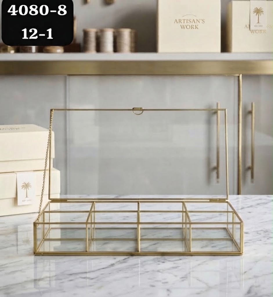 Boîte à bijoux en verre, cadre doré