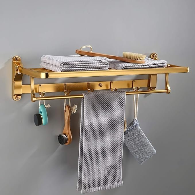 Étagère murale et porte-serviettes doré